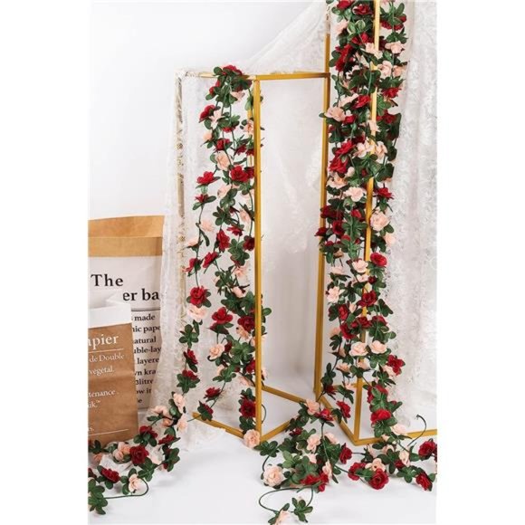 5 Pack 47 FT Fake Rose Vine Flowers Plants Artificial Flower Hanging Rose Ivy - Picture 4 of 6